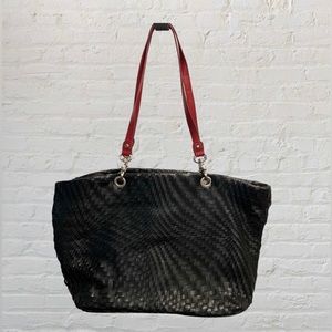 COLDWATER CREEK Black Faux Leather Weave Tote | Large Handbag